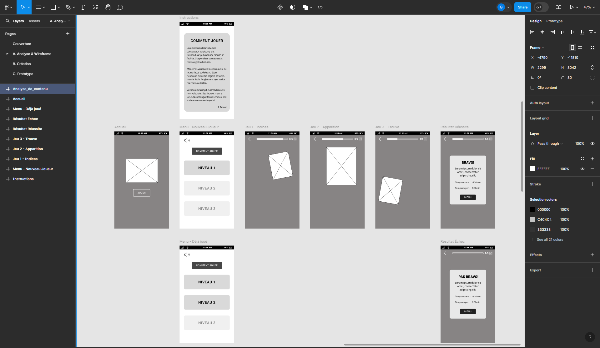 Wireframe du projet