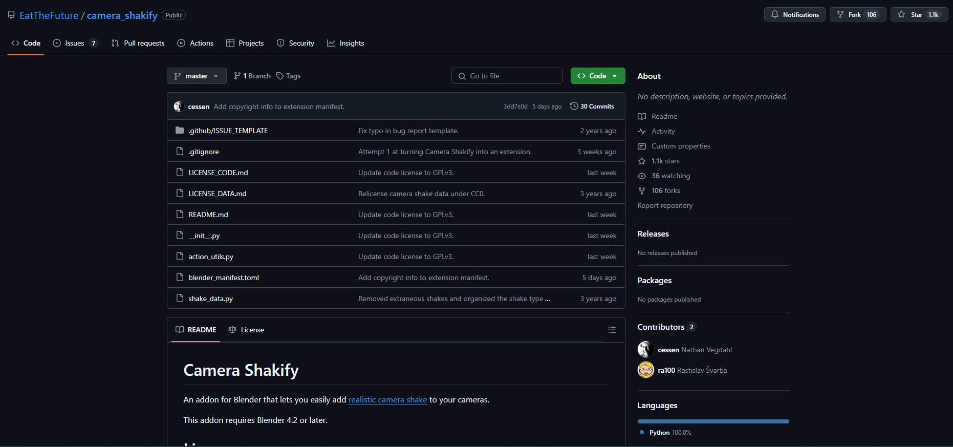 Camera Shakify sur GitHub