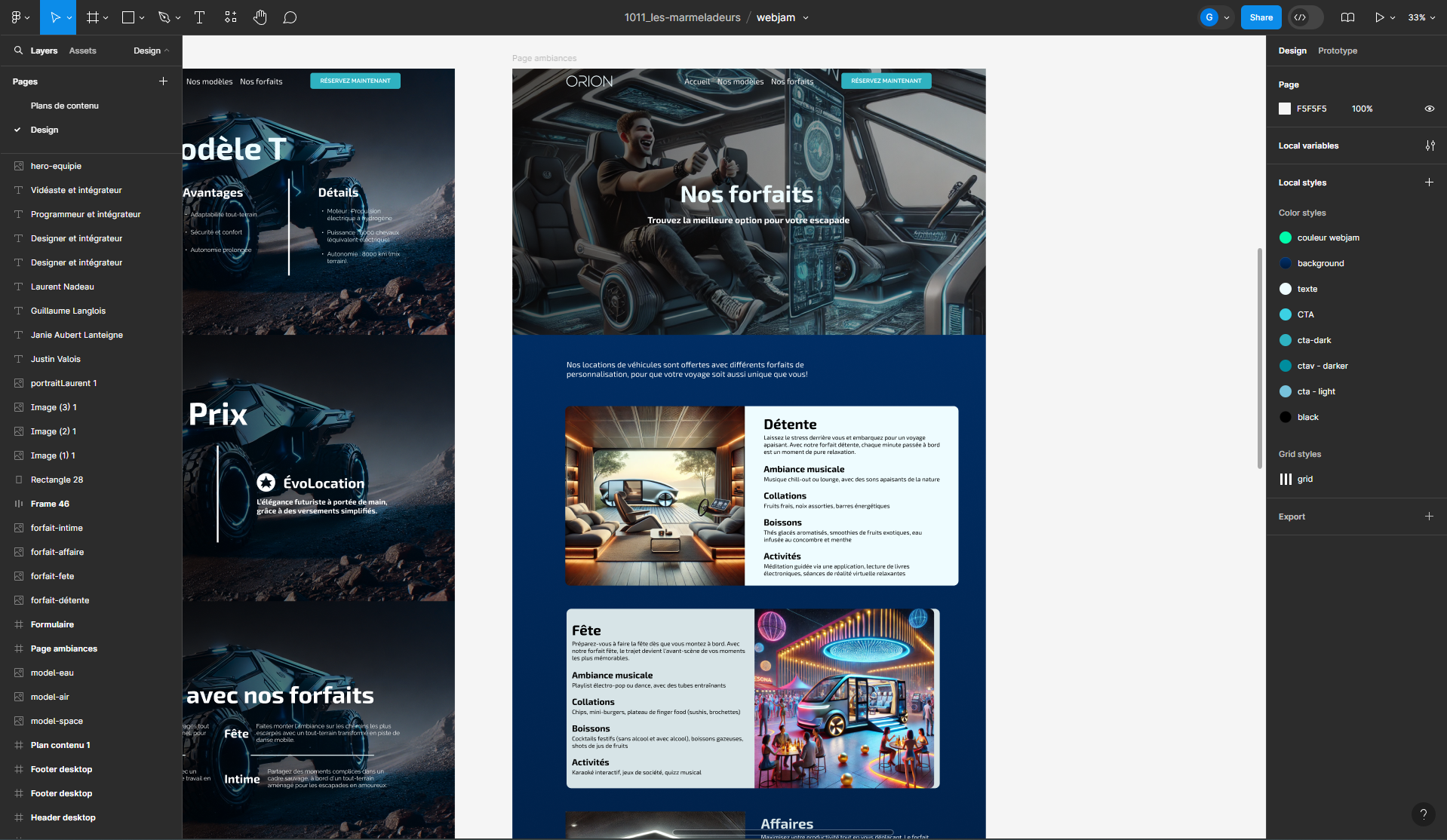 Design de la page « Nos forfaits »
