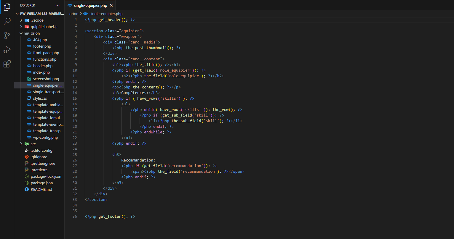 PHP de la page « single-equipier.php »