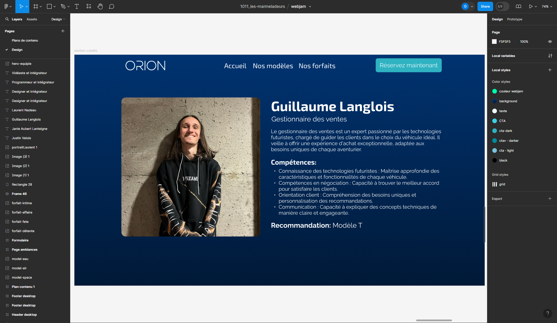 Design de la page de chaque membre de l'équipe