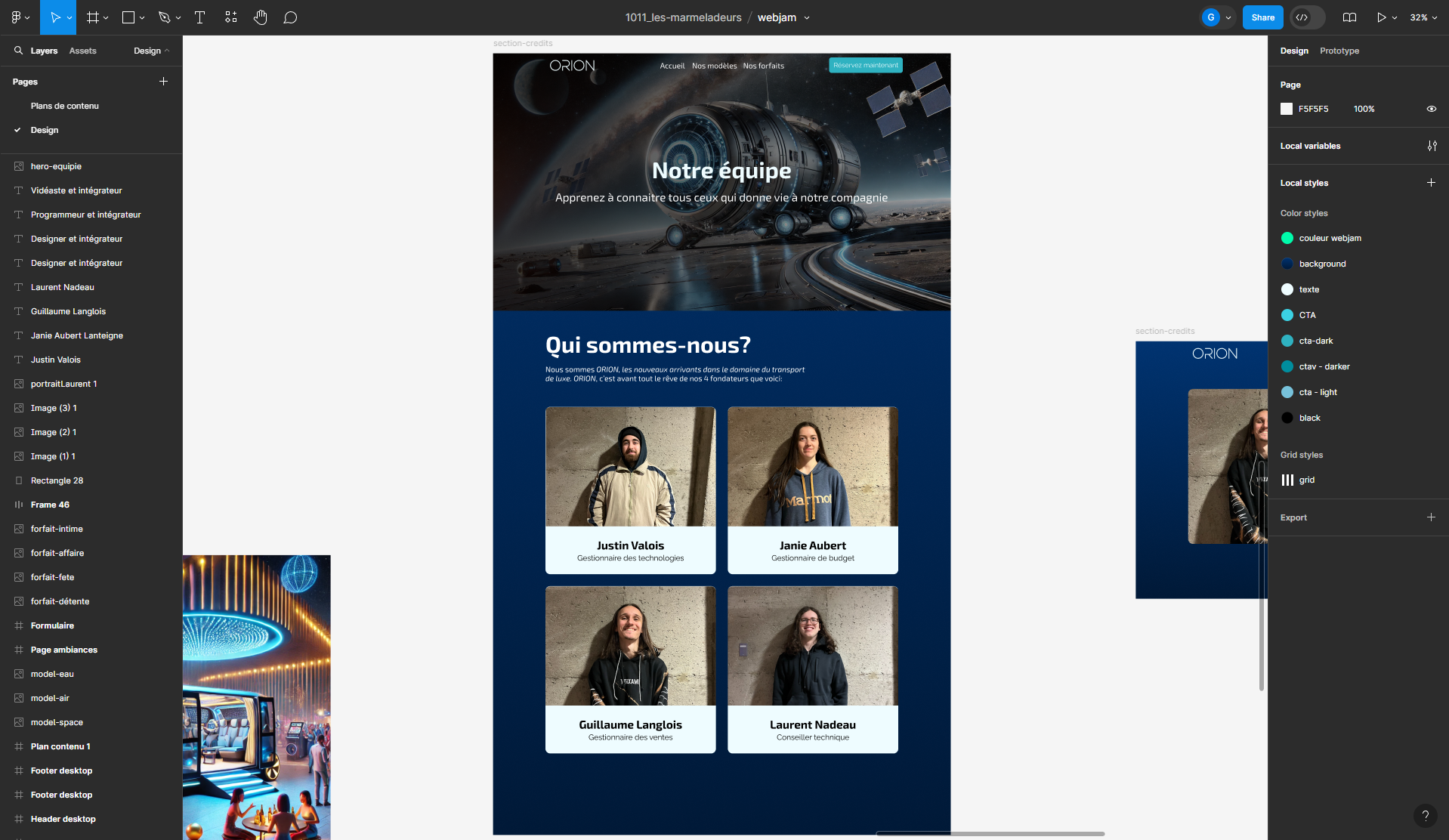 Design de la page « Notre équipe »